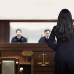 Attorney,Woman,On,Courtroom,Talking,To,Magistrate,In,Court,Box.